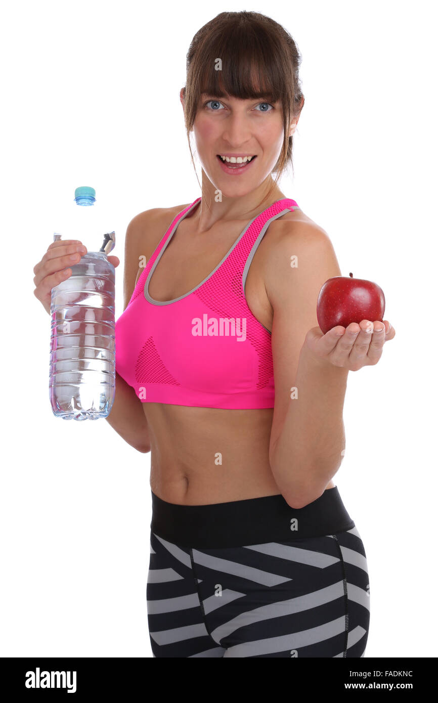 Gesunde Ernährung Diät Apfelfrucht trinken Fitness passen schlanke Frau auf einem weißen Hintergrund isoliert Stockfoto