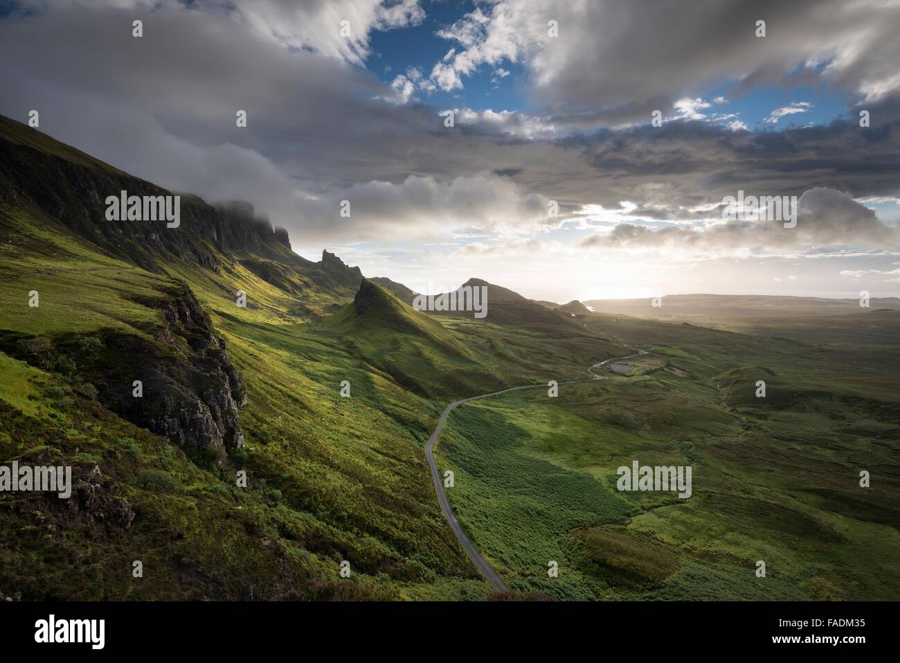 Morgenlicht in der Quiraing Felslandschaft, Isle Of Skye, Schottland, Vereinigtes Königreich Stockfoto