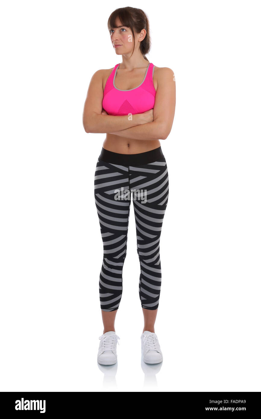Fitness-Training-Frau im Sporttraining nachschlagen Ganzkörper Portrait isoliert auf weißem Hintergrund Stockfoto