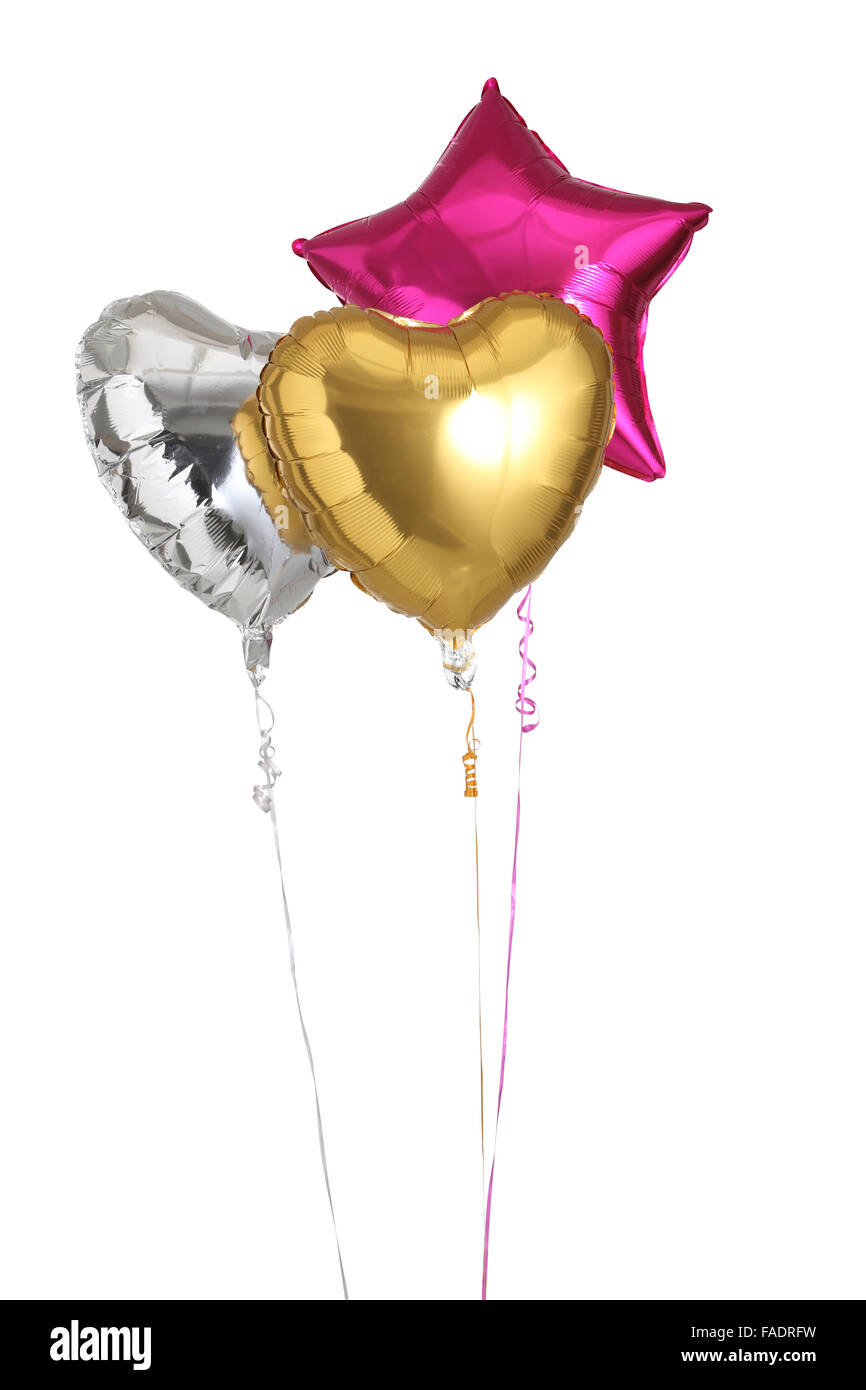 Drei Herzen und Sterne Form Heliumballons Stockfoto