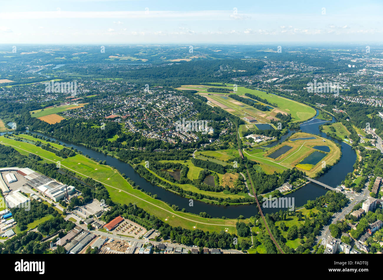 Luftaufnahme, Wasser-Produktionsstätten in Überruhr, Ruhr, Ruhrauen, Ruhrgebiet, Essen, Ruhrgebiet, Nordrhein-Westfalen, Stockfoto