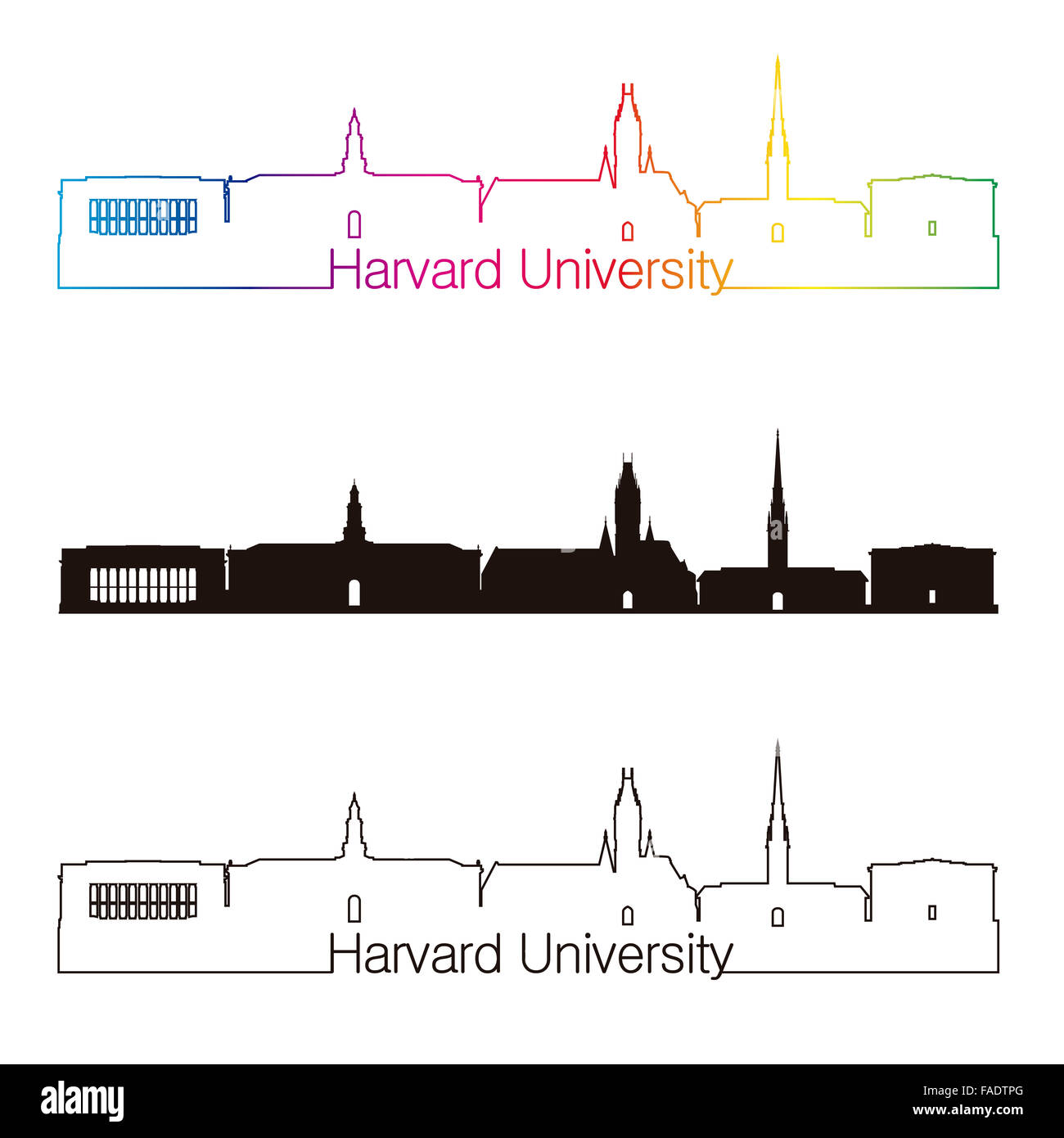 Harvard University Skyline linearen Stil mit Regenbogen in bearbeitbare Vektordatei Stockfoto