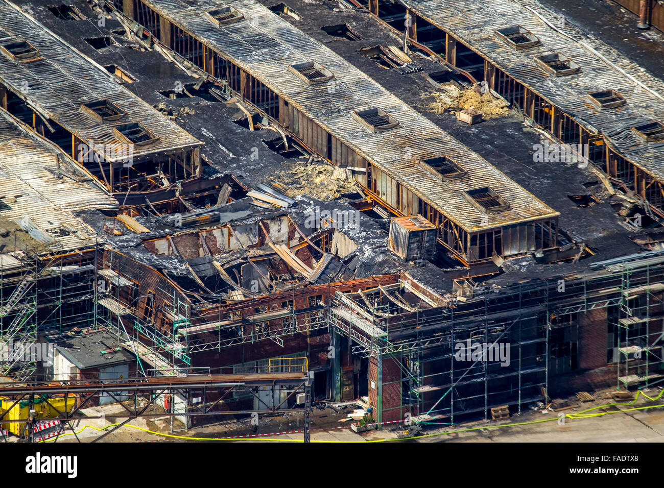 Luftaufnahme, Schalter-Anlage nach dem großen Feuer, Kesselstraße, Witten, Ruhr Region, NRW, Deutschland, Europa, Antenne Stockfoto