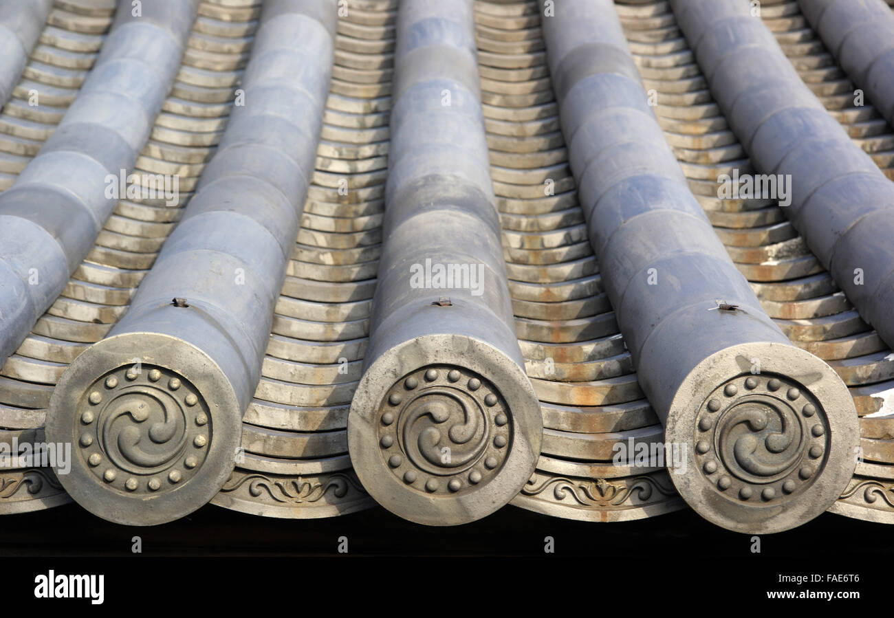 Traditionelle japanische Dach Fliese enden Stockfoto