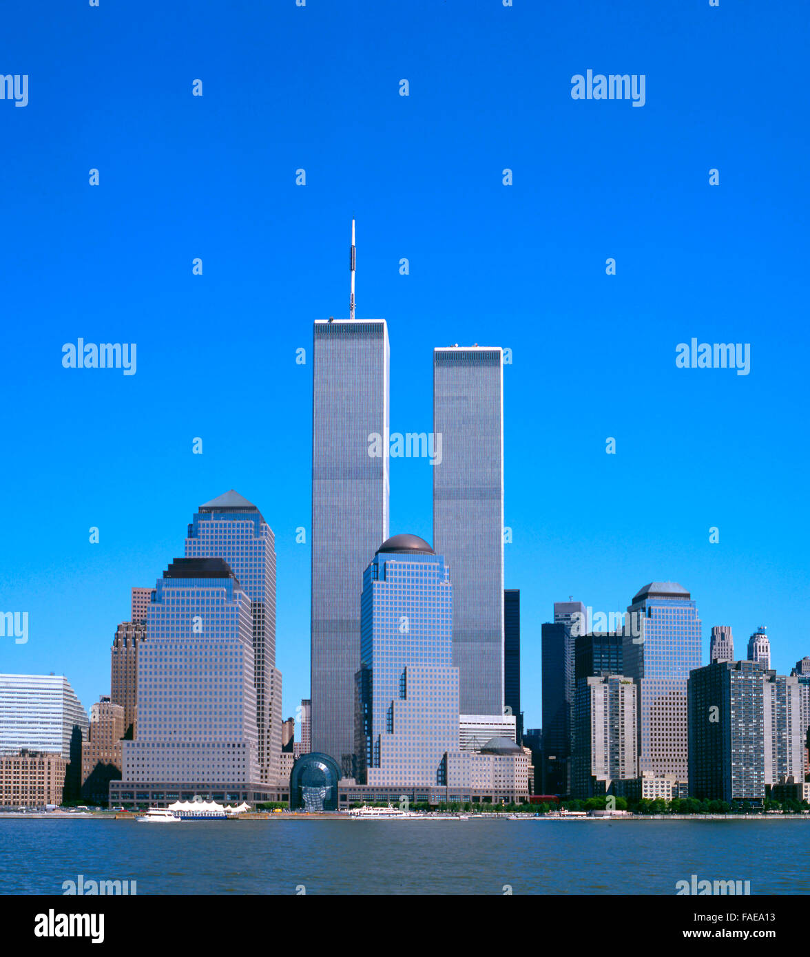 Die Skyline von NYC mit dem World Trade Center von New Jersey zu sehen Stockfoto