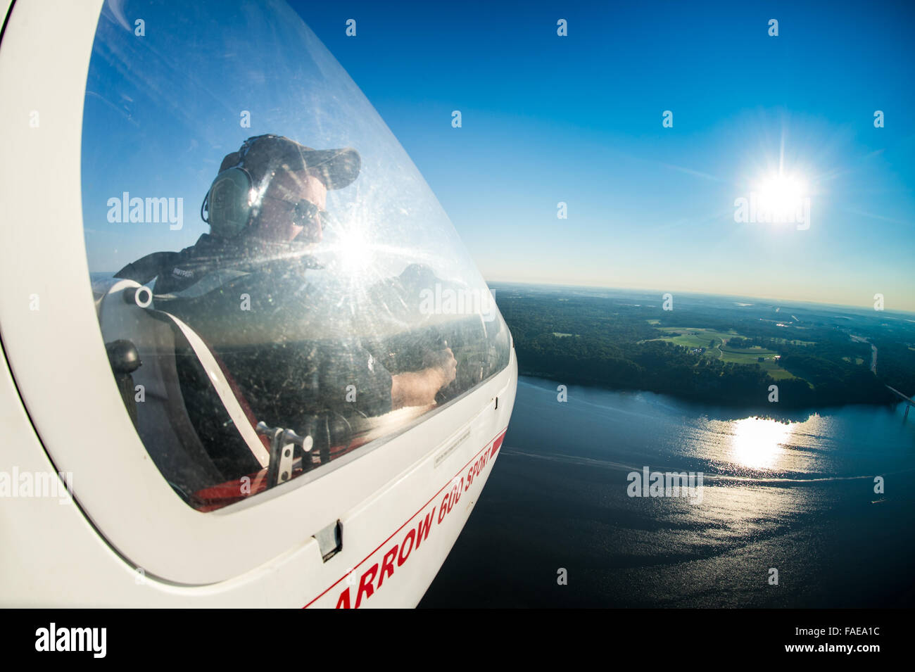 Ansicht eines Piloten Mitte Flug Stockfoto