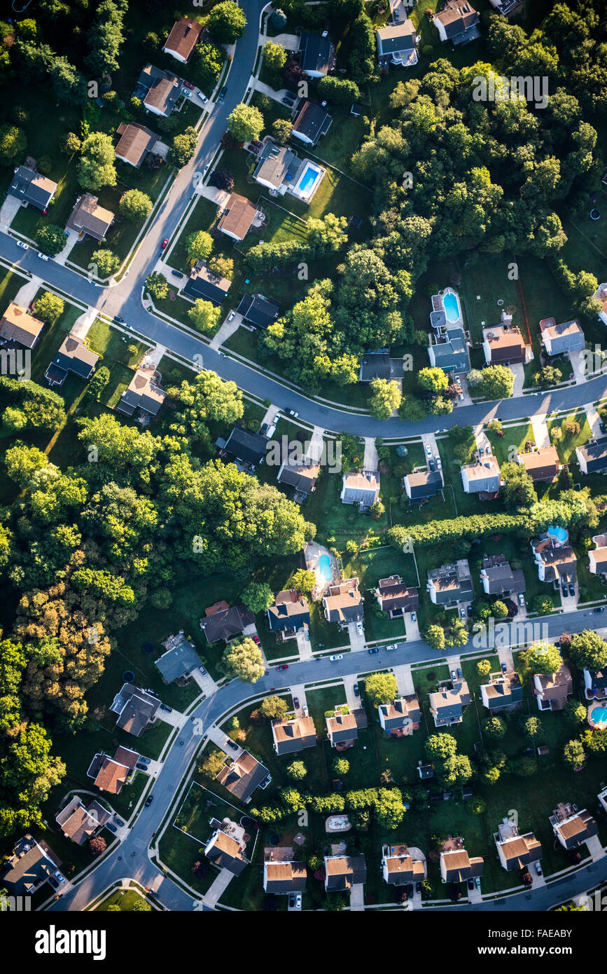 Luftbild von Einfahrten und suburban Dächer im Harford County, Maryland Stockfoto