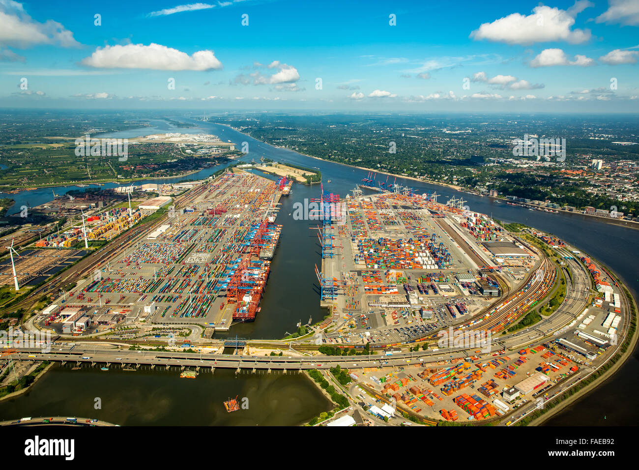 Luftaufnahme, Container-Hafen Hamburg, CTA, Container Terminal Altenwerder, Hamburg-Altenwerder, Hamburg-Hafen, Elbe, Hamburg, Stockfoto