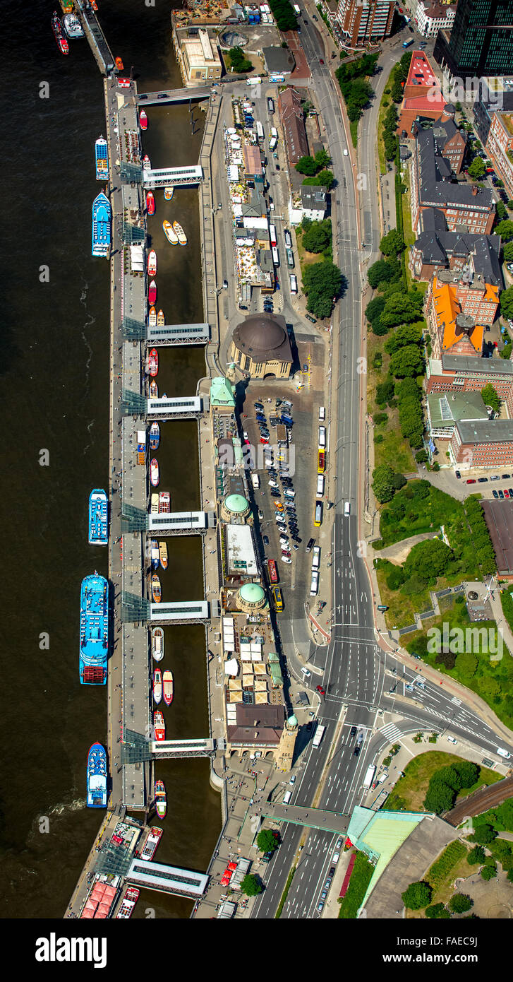Luftbild, Landungsbrücken, Hamburger Hafen, Elbe, Hamburg, freie und Hansestadt Hamburg, Hamburg, Deutschland, Europa, Luftbild, Stockfoto