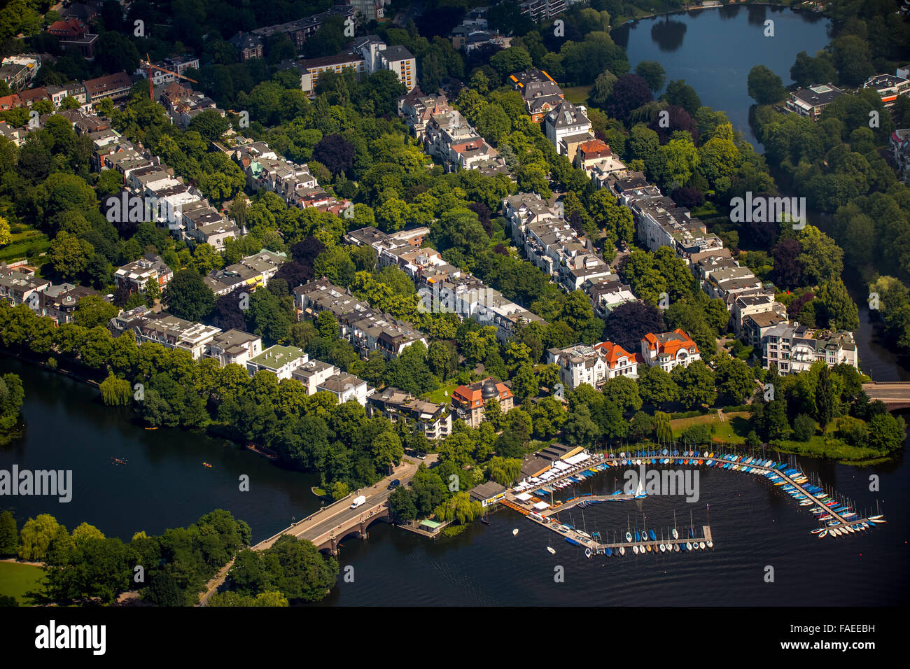 Luftbild, Außenalster See mit Uptown und Marina Fernsicht, Alster Anleger Bobby Reich, Hamburg, freie und Hansestadt Stockfoto