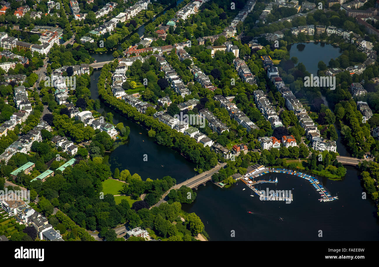 Luftbild, Außenalster See mit Uptown und Marina Fernsicht, Alster Anleger Bobby Reich, Hamburg, freie und Hansestadt Stockfoto