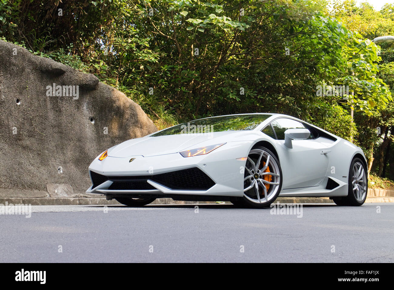 Hong Kong, China 8. Oktober 2014: Lamborghini Huracan-LP610-4 2014 Probefahrt am 8. Oktober 2014 in Hong Kong. Stockfoto