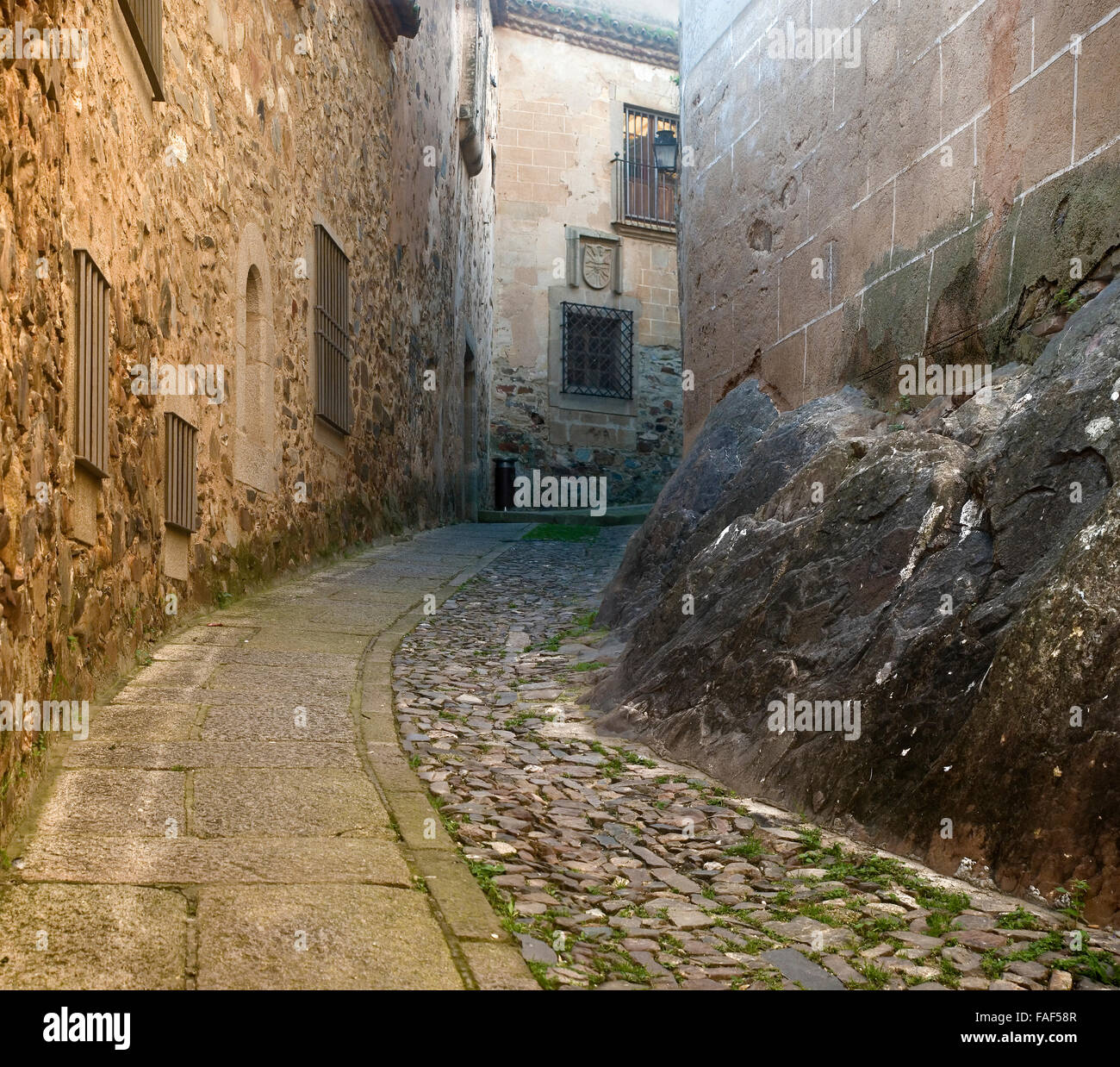 Straße Altstadt von Cáceres Extremadura Spanien Stockfoto