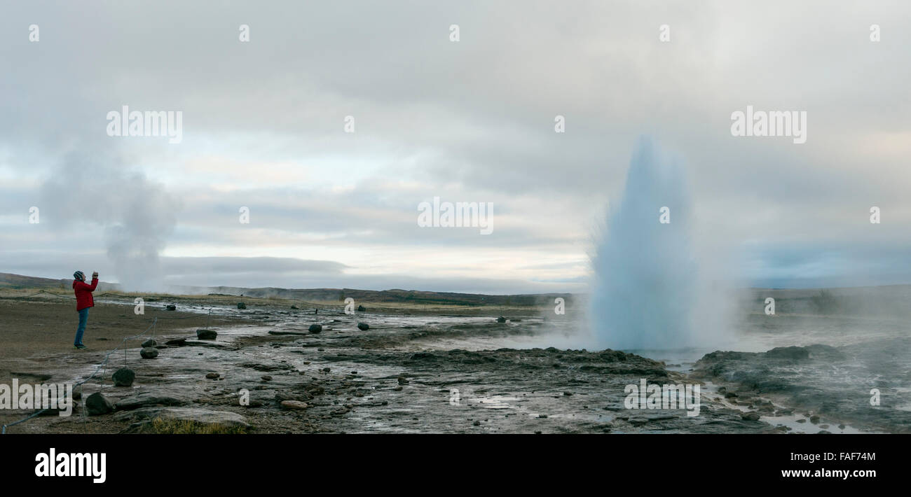 Strokkur Geysir, Geysir-Nationalpark, Island Stockfoto