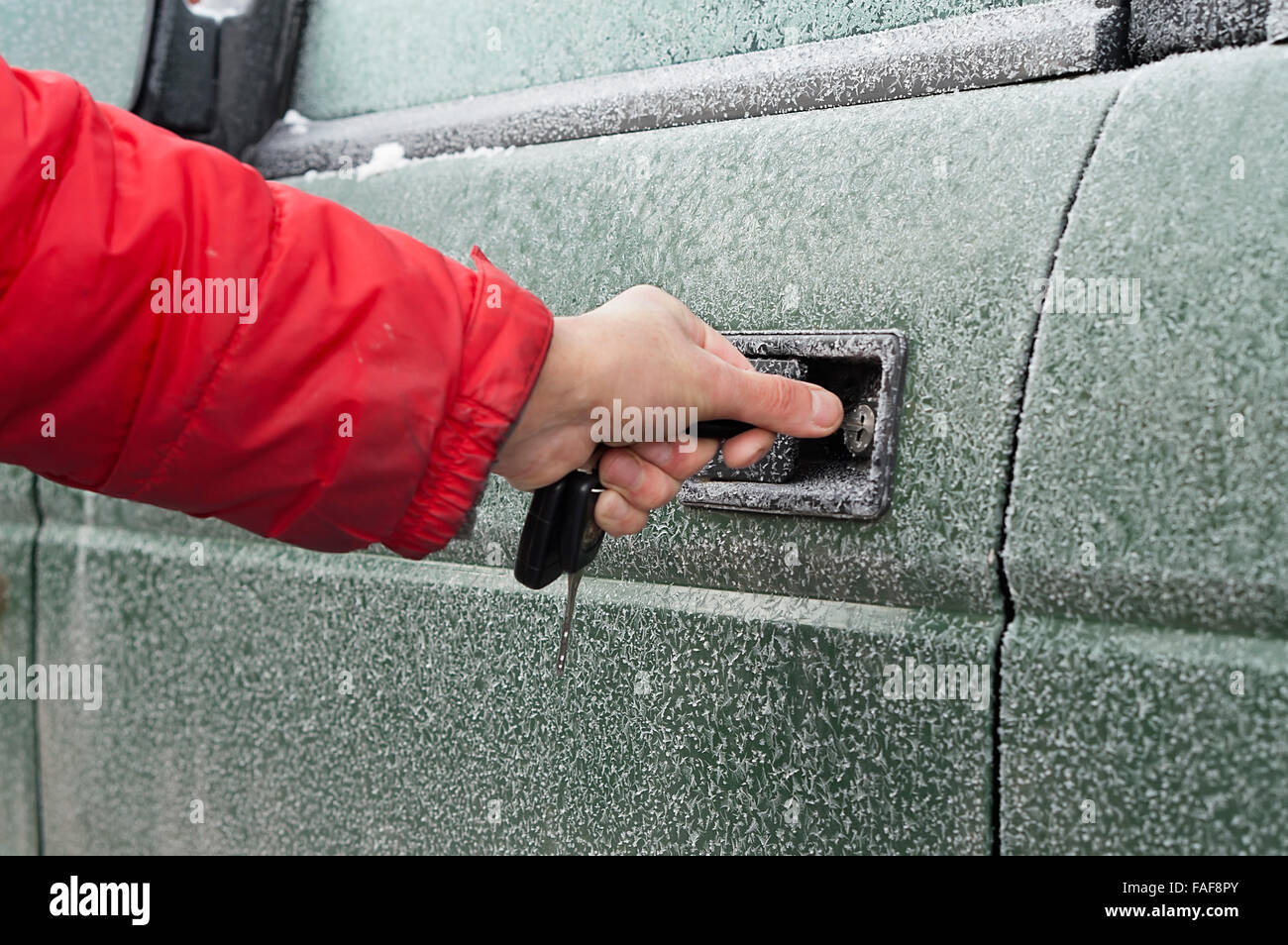 Gefrorene Autotür Stockfoto
