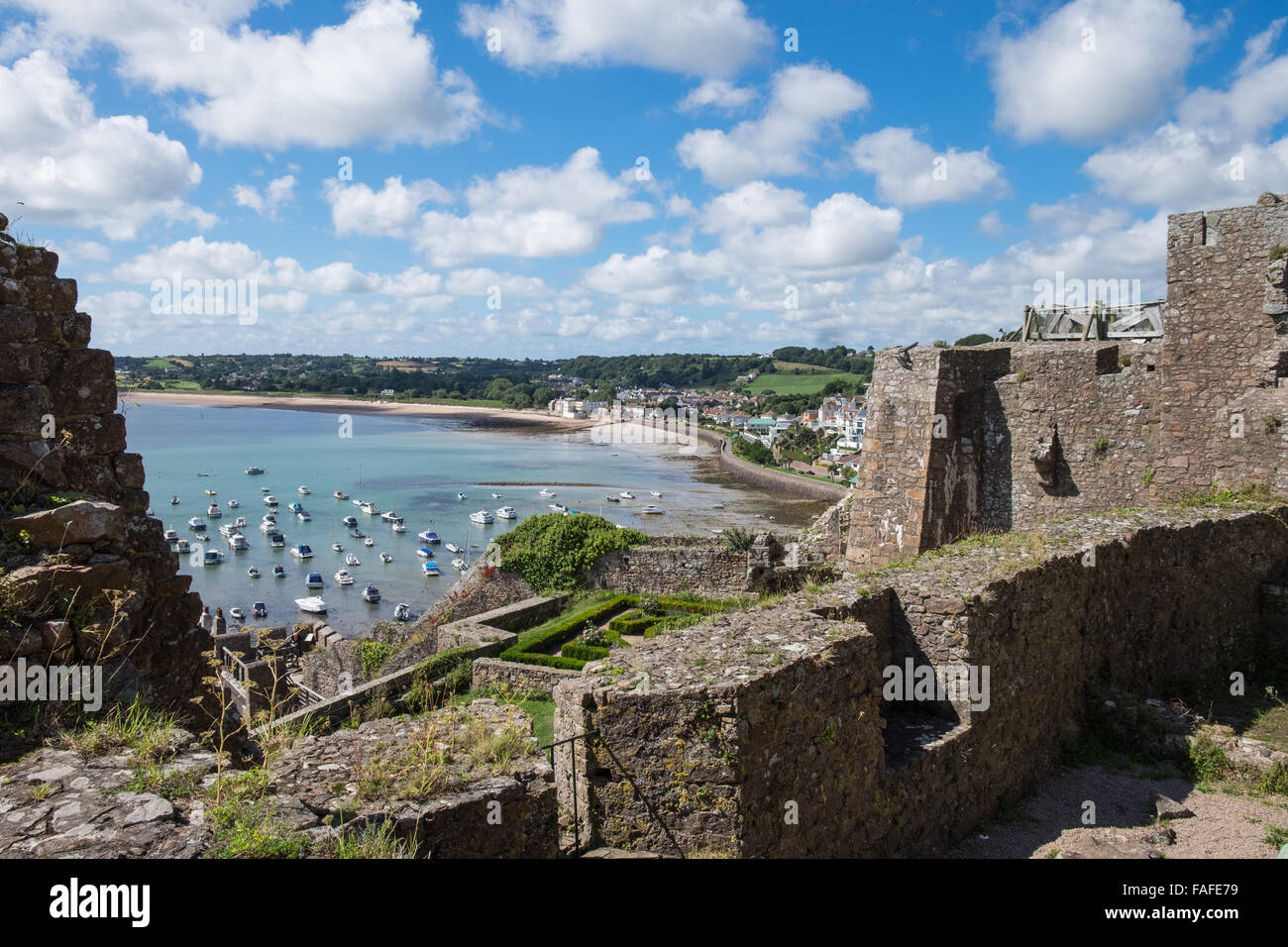 Royal Bay von Grouville gesehen von Mont Hochmuts Burg, Jersey, Kanalinseln Stockfoto