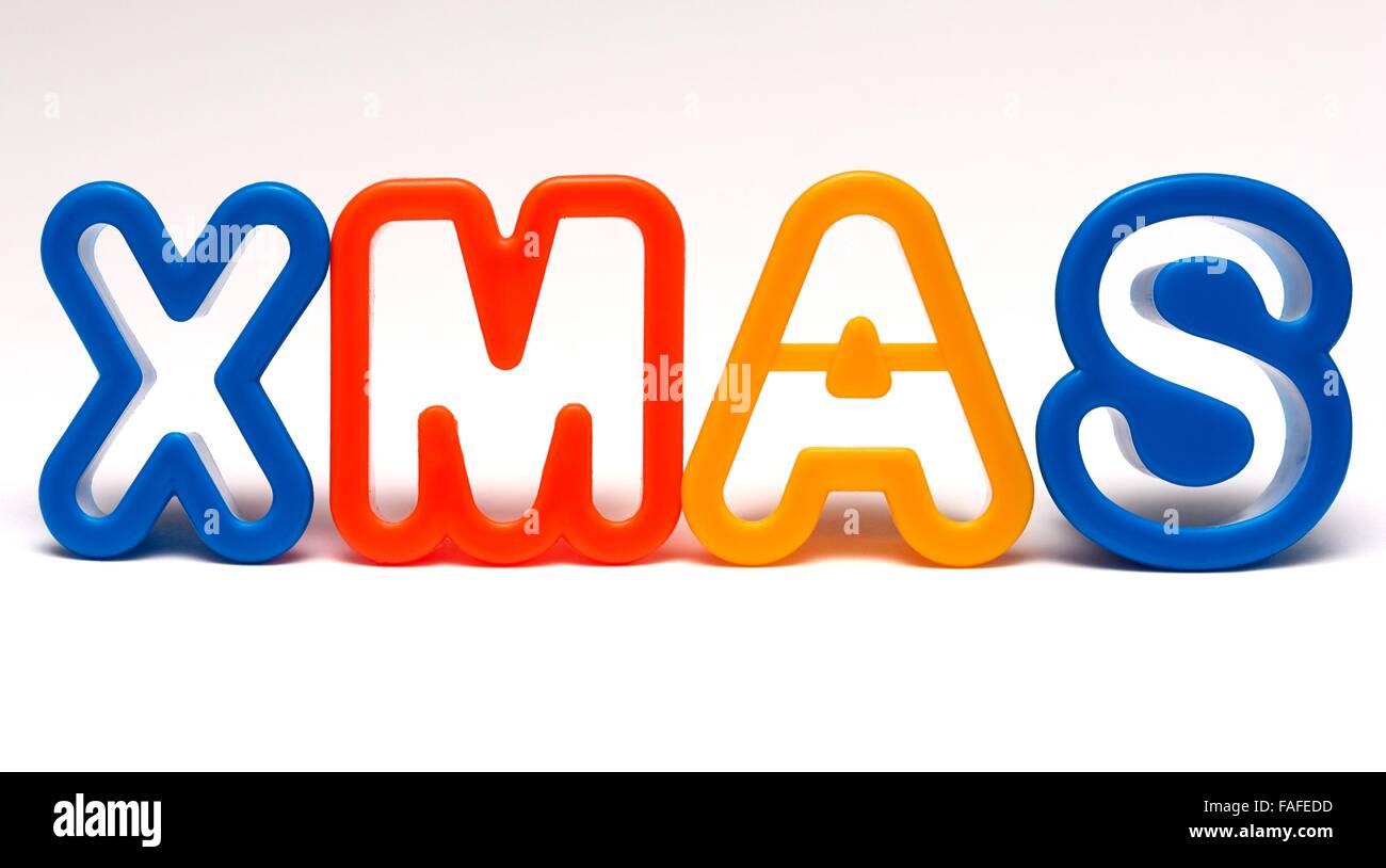 Bunte Buchstaben das Wort XMAS Stockfoto