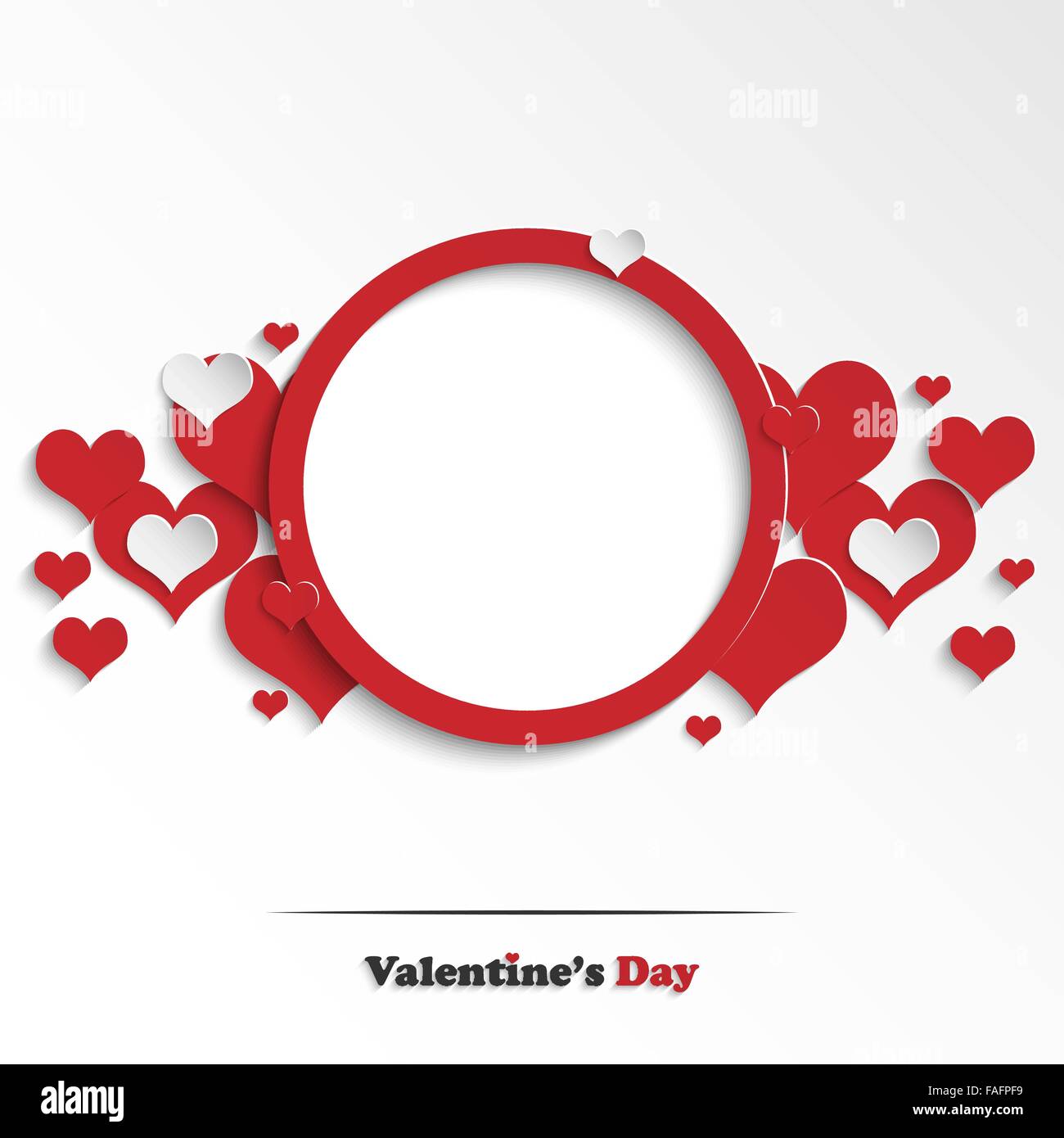 Abstrakte Valentinstag Grußkarte mit Papierherzen und runden Rahmen für Ihr design Stock Vektor
