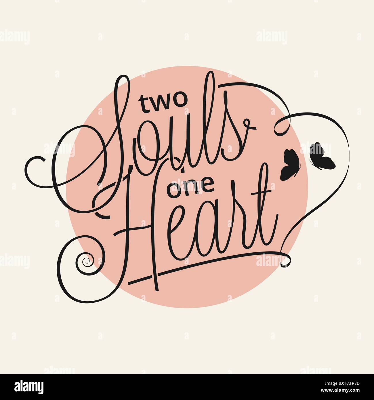 Zwei Seelen ein Herzhand Schriftzug für Ihr design Stock Vektor