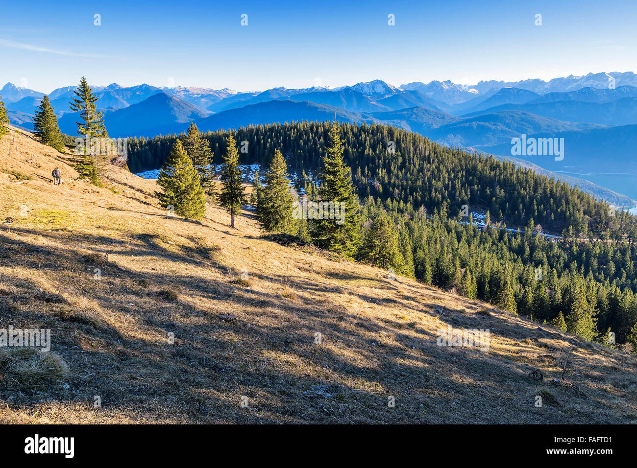 Landschaft auf Berg Jochberg in den Alpen in Bayern, Deutschland Stockfoto