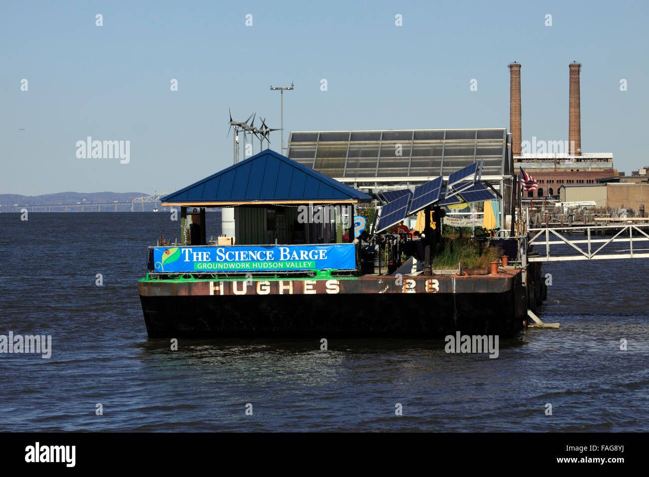 Die Wissenschaft Barge schwimmende pädagogische Zentrum Hudson River Yonkers, New York Stockfoto