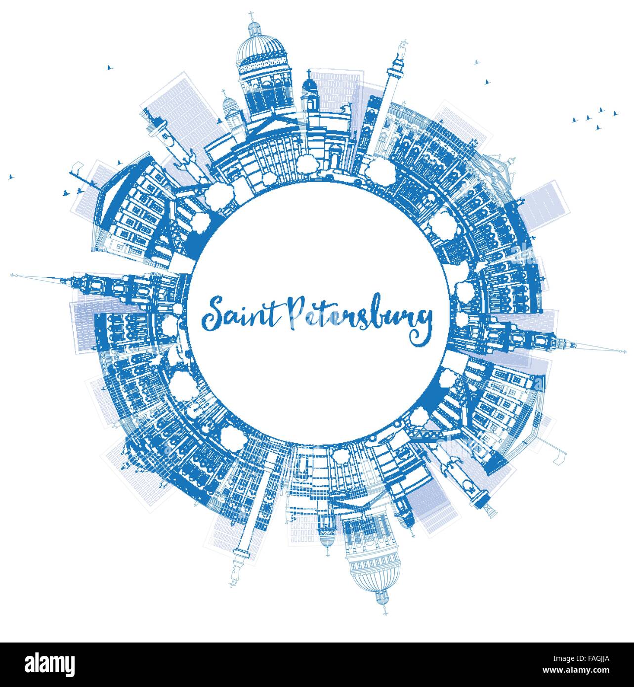 Skyline von Saint Petersburg mit blauen Wahrzeichen zu skizzieren und Raum zu kopieren. Business-Reisen und Tourismus-Konzept mit historischen Gebäuden Stock Vektor