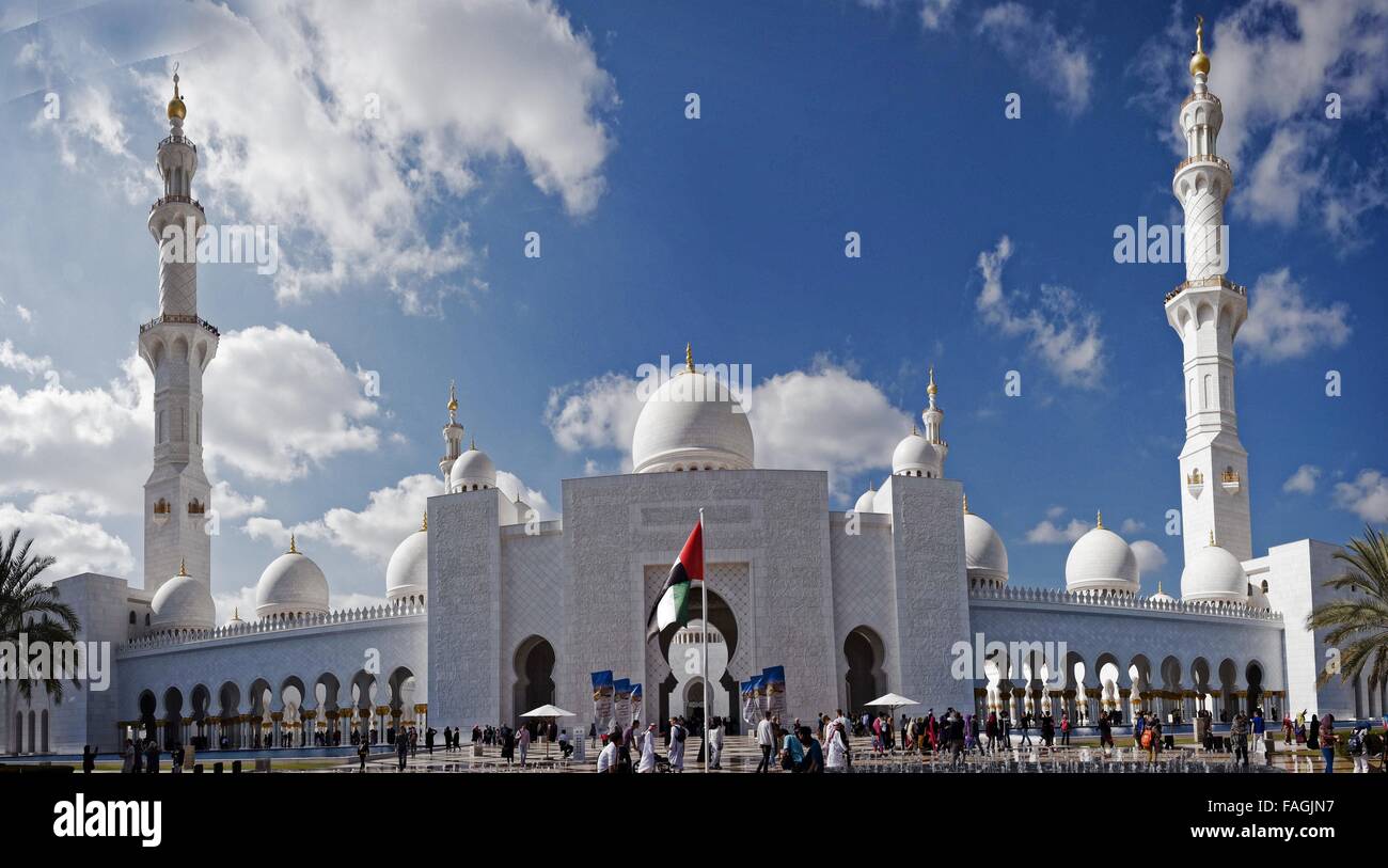 Vereinigte Arabische Emirate Scheich-Zayid-Moschee ich Abu Dhabi, der Hauptstadt der Vereinigten Arabischen Emirate. Stockfoto