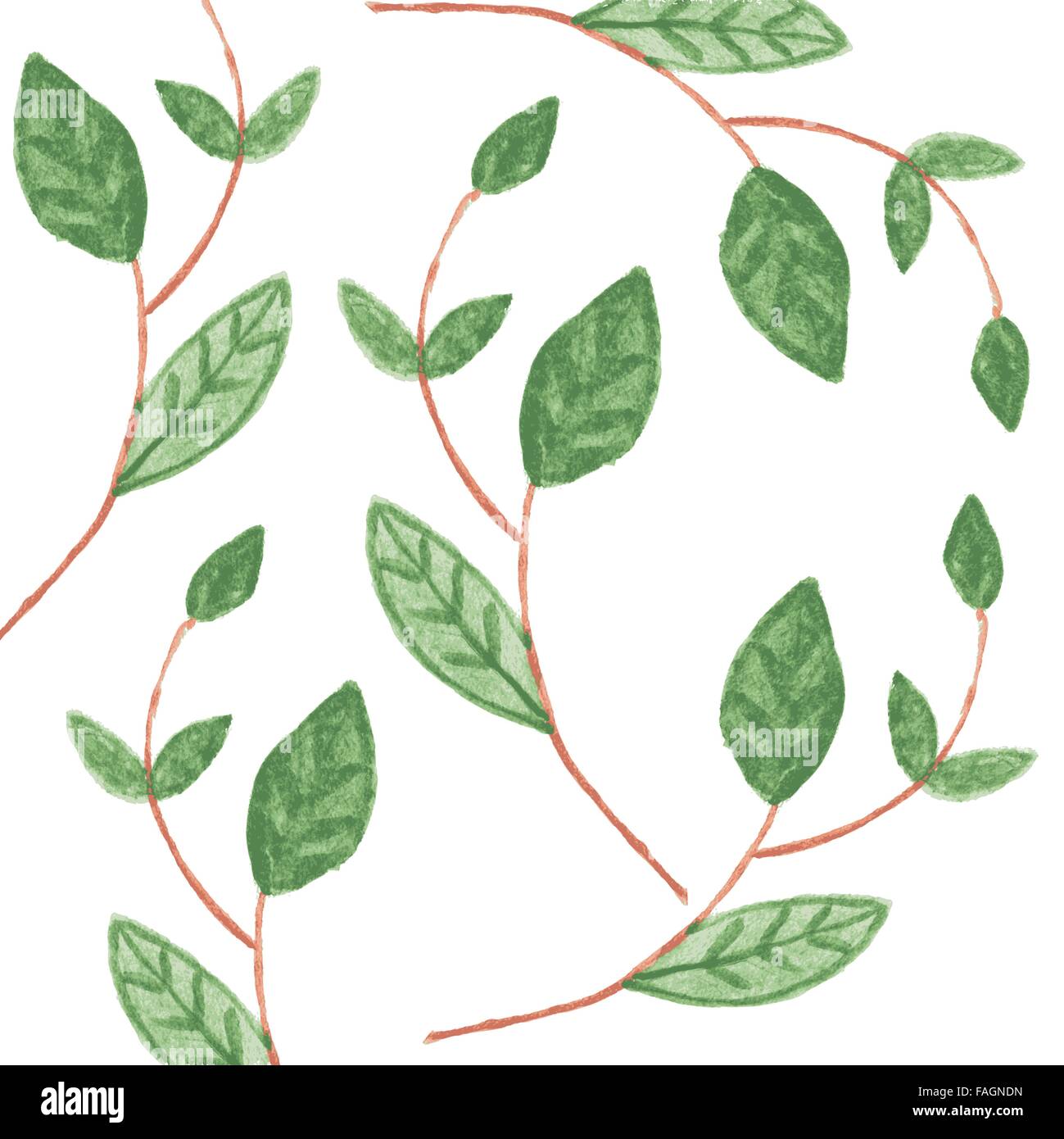 Muster mit Aquarell grüne Blätter isolierten auf weißen Hintergrund. Vektor-Illustration. Stock Vektor