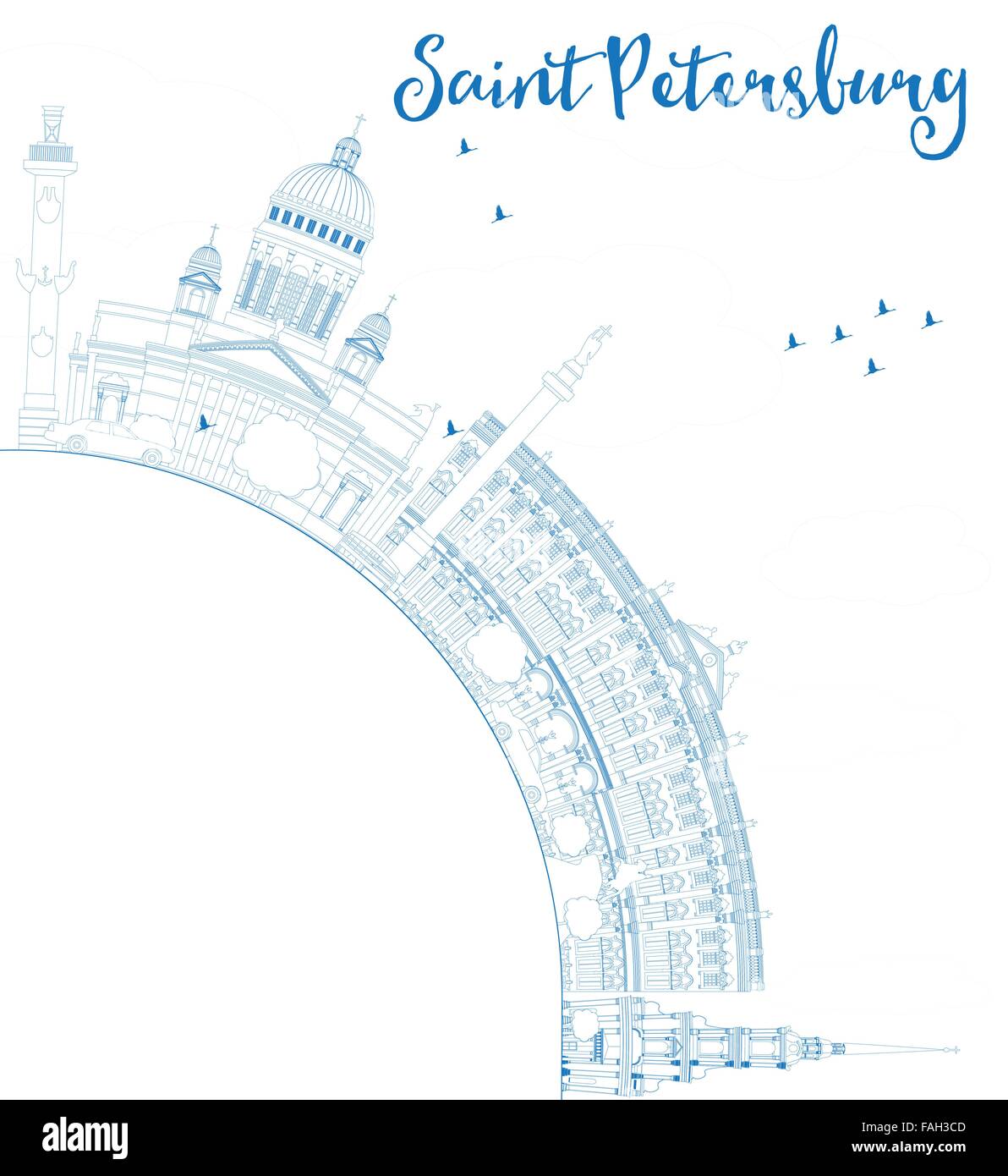 Skyline von Saint Petersburg mit blauen Wahrzeichen zu skizzieren und Raum zu kopieren. Business-Reisen und Tourismus-Konzept mit historischen Gebäuden Stock Vektor