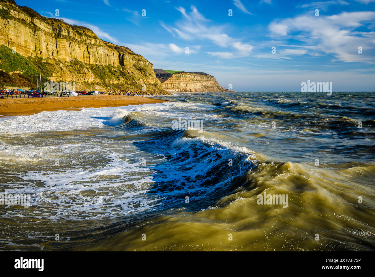 Hastings in der Grafschaft East Sussex, innerhalb der historischen Grafschaft Sussex an der Südküste von England. Sandstein-Klippen Stockfoto