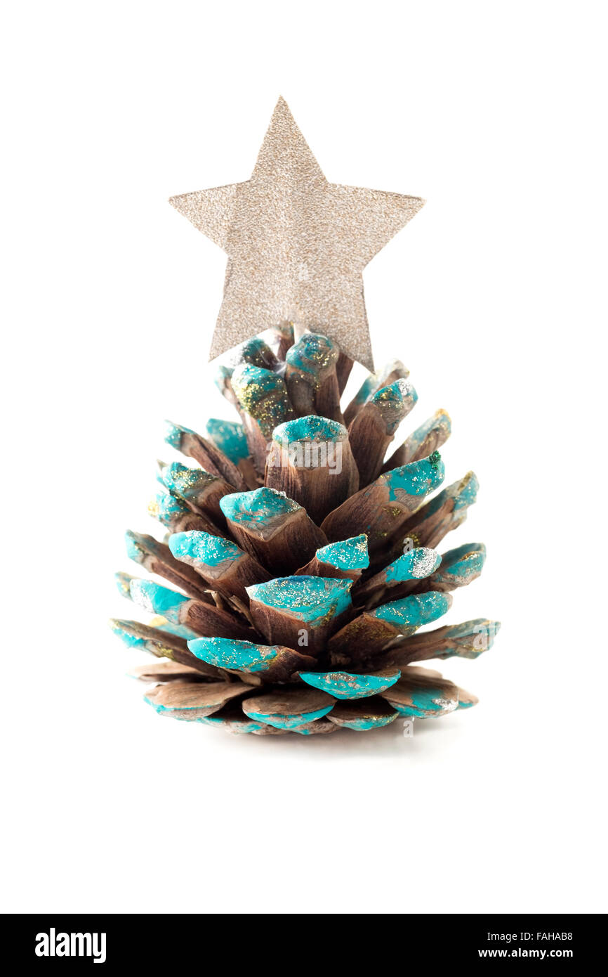 Christmas Pine Cone Platzhalter auf weißem Hintergrund Stockfoto
