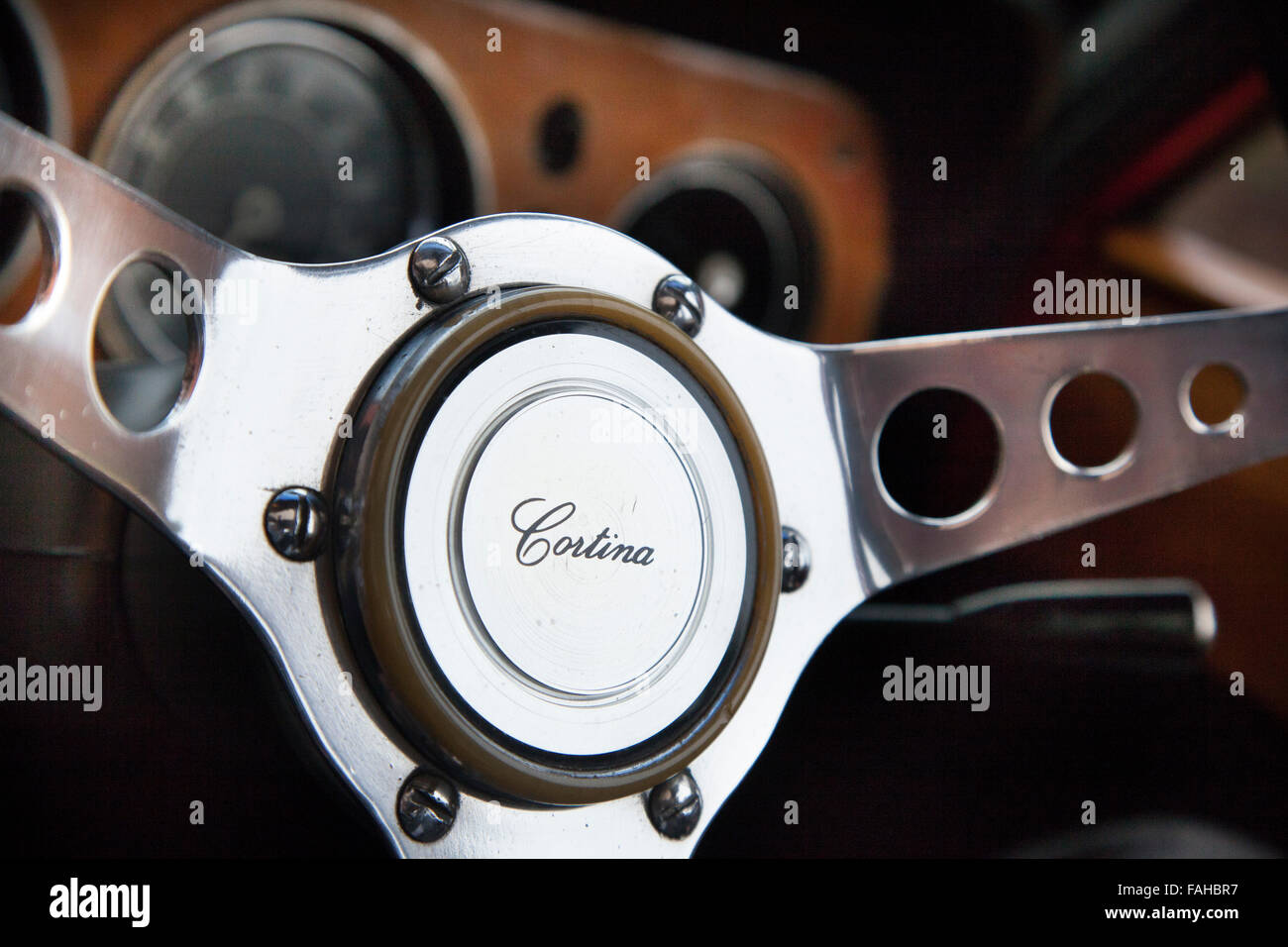 Mark II Ford Cortina Lenkrad Stockfoto