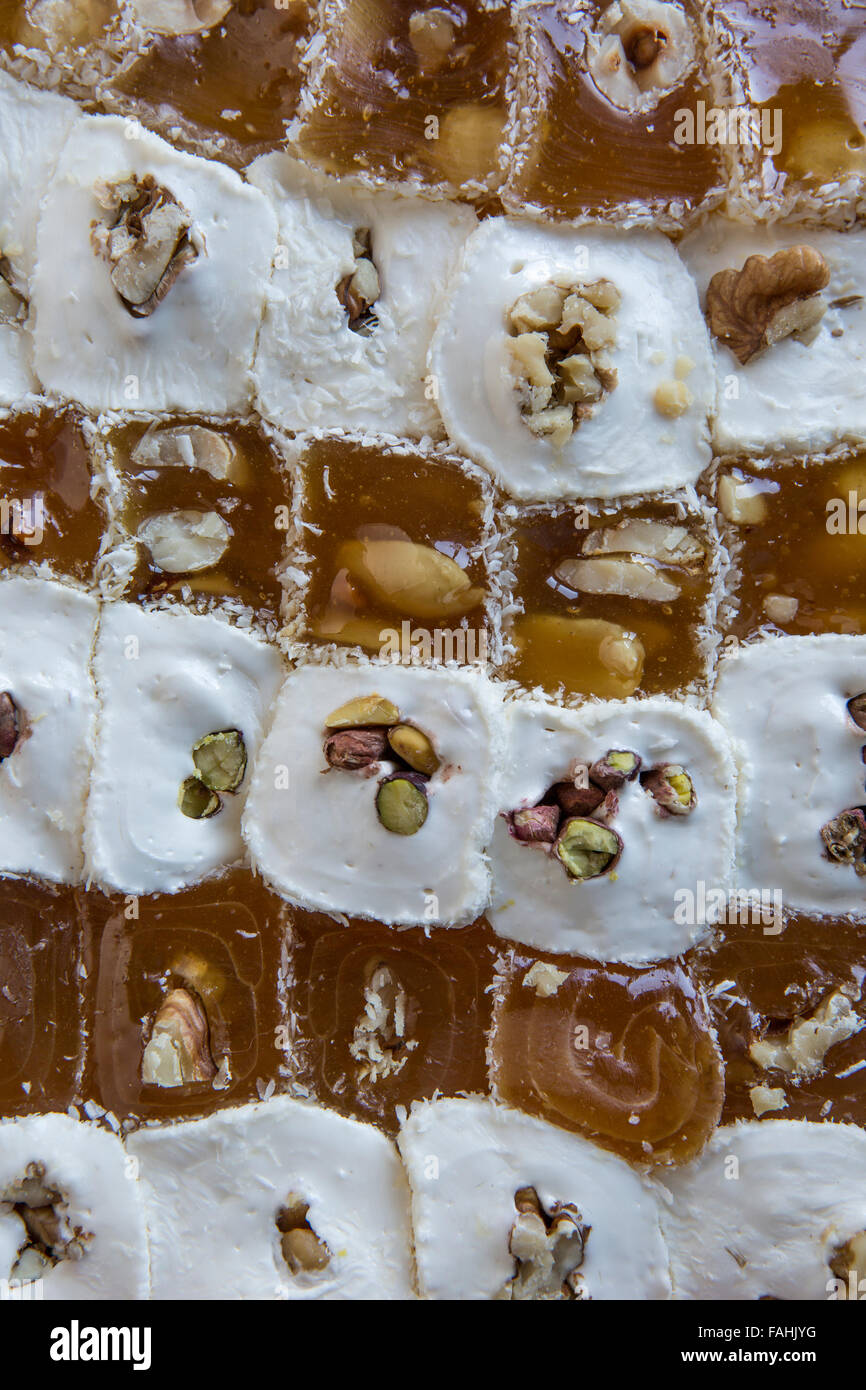 Makro-Ansicht der türkischen Köstlichkeiten aus Afyon Stockfoto