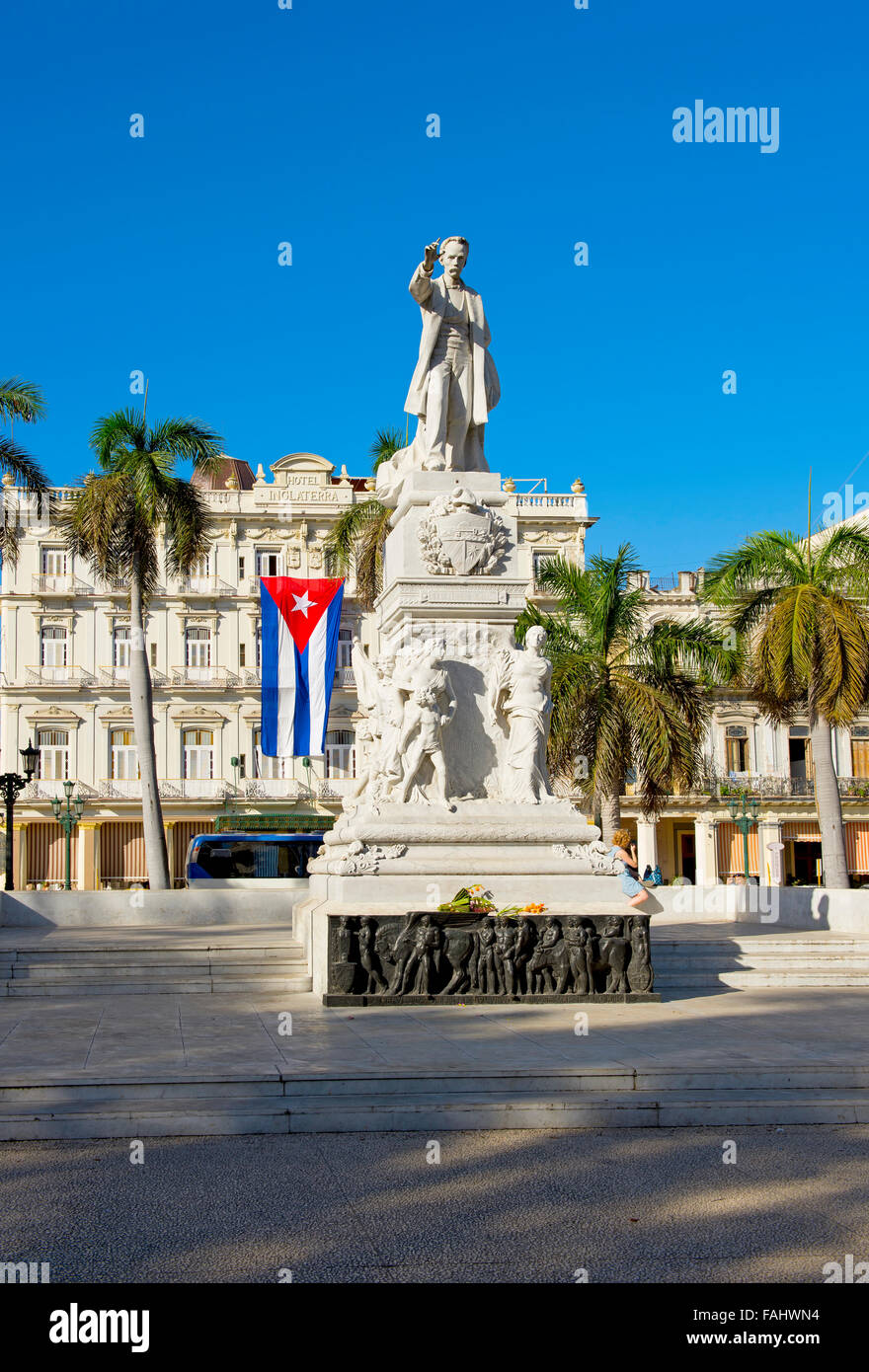 Jose Marti Statue vor Inglaterra Hotel, Havanna, Kuba Stockfoto