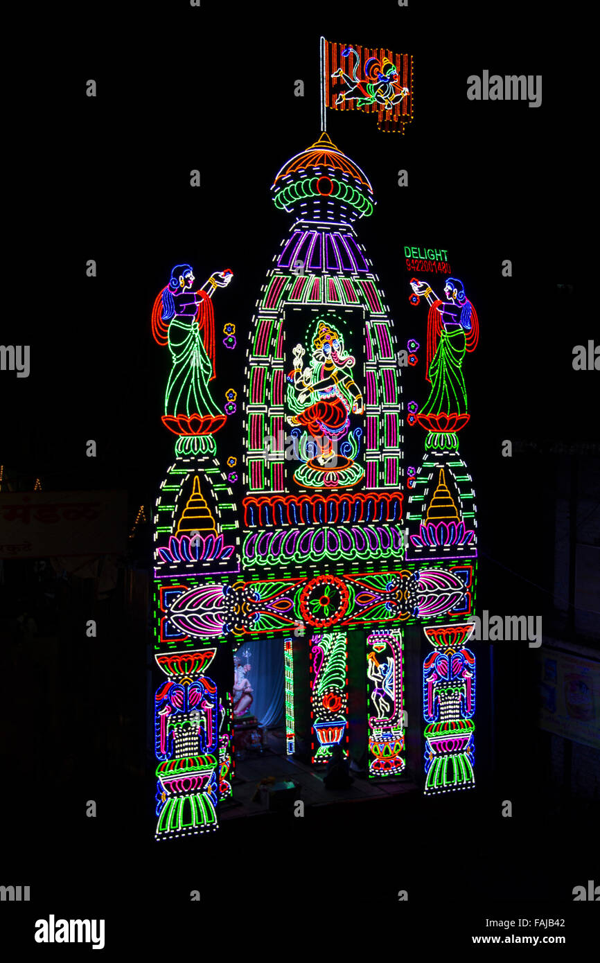 Beleuchtung Dekoration, Ganesh Festival, Pune, Indien Stockfoto