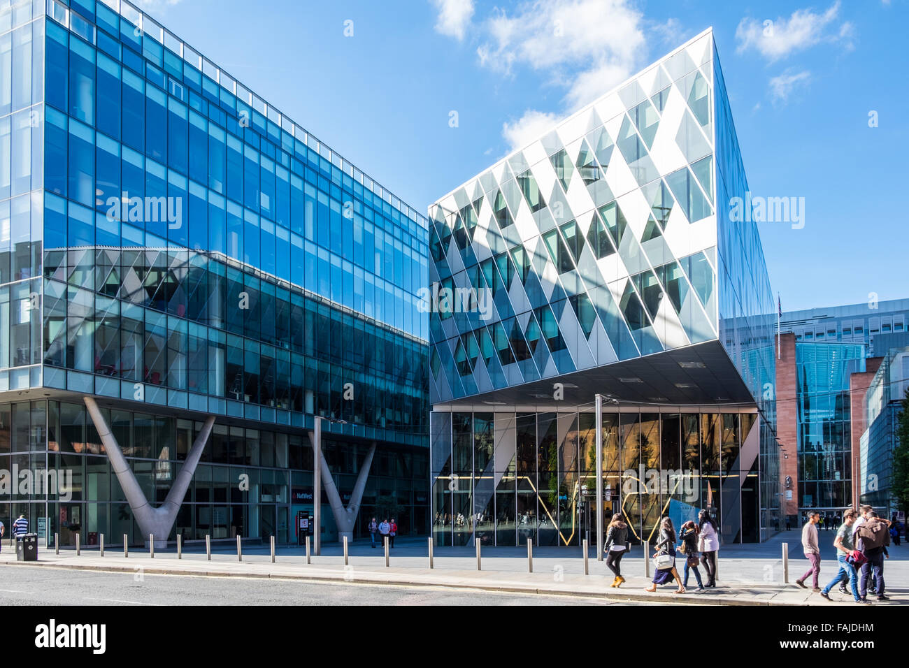 Moderne, zeitgenössische Architektur im Stadtzentrum von Manchester, Manchester, UK. Stockfoto