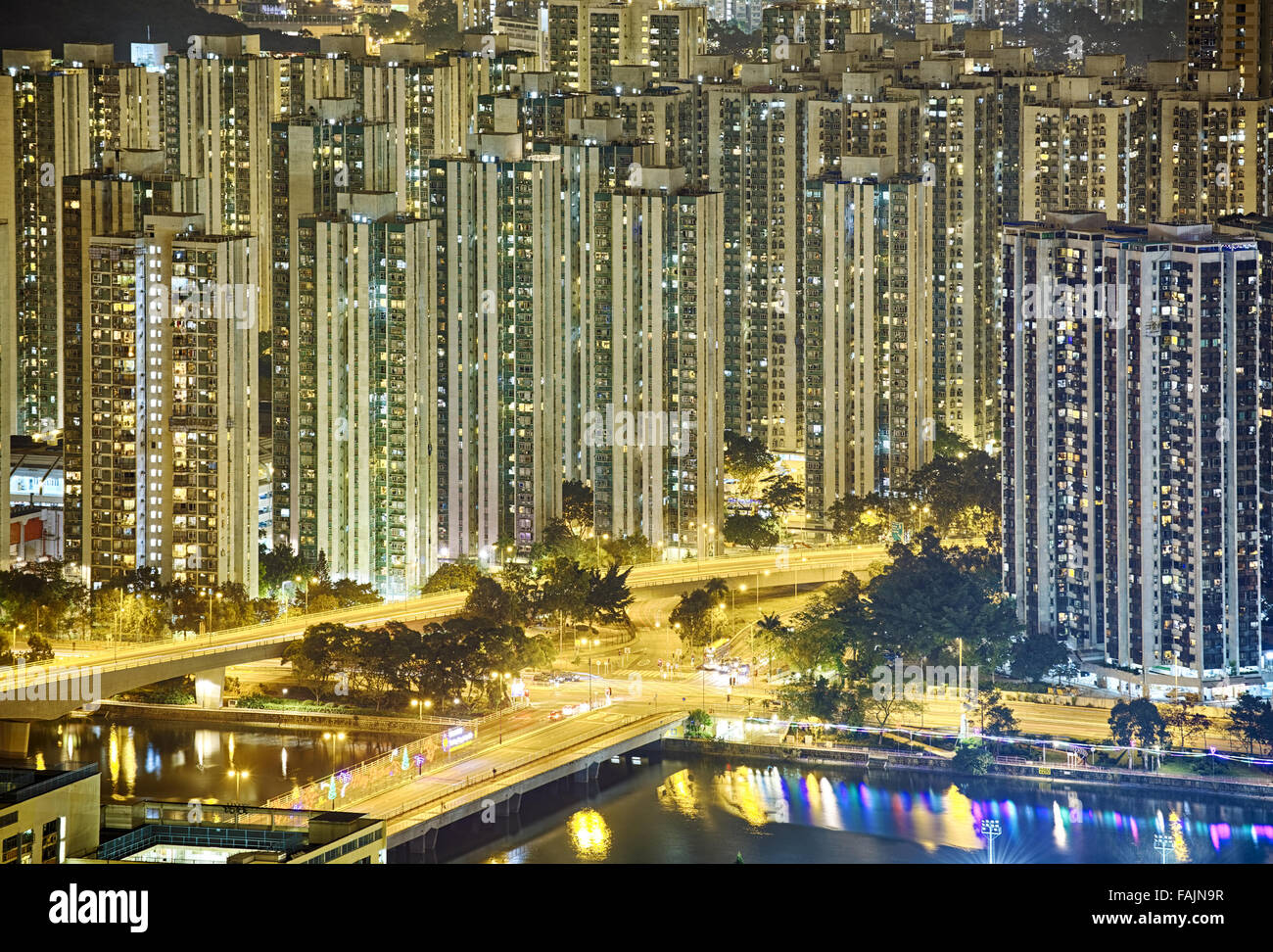 Hong Kong Sha Tin Nacht Stockfoto