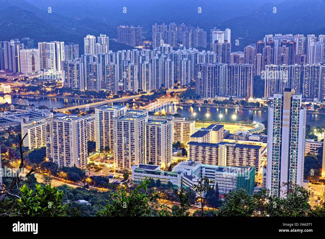 Hong Kong Sha Tin Nacht Stockfoto