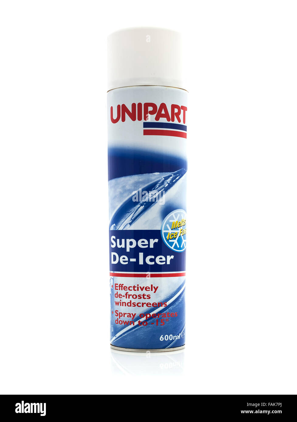 Unipart 600 ML Auftausalz Aerosol auf weißem Hintergrund Stockfoto