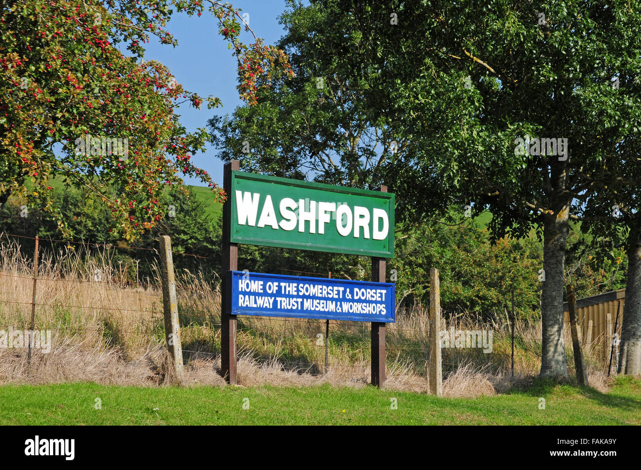 Melden Sie sich für Washford auf der West Somerset Steam Railway. Stockfoto