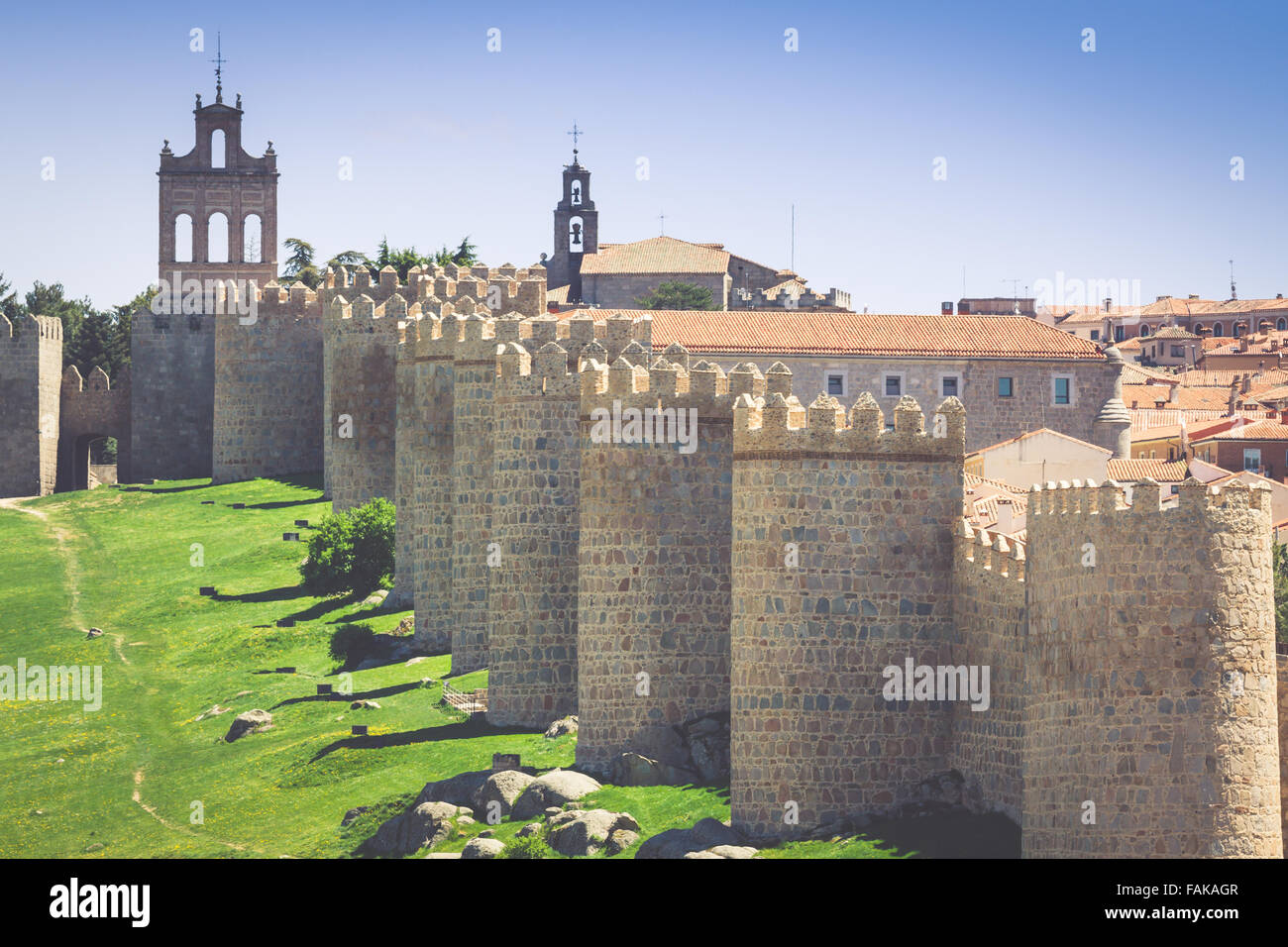 Avila. Detailansicht der Avila Wände, auch bekannt als Murallas de Ávila. Ávila, Kastilien-León, Spanien Stockfoto