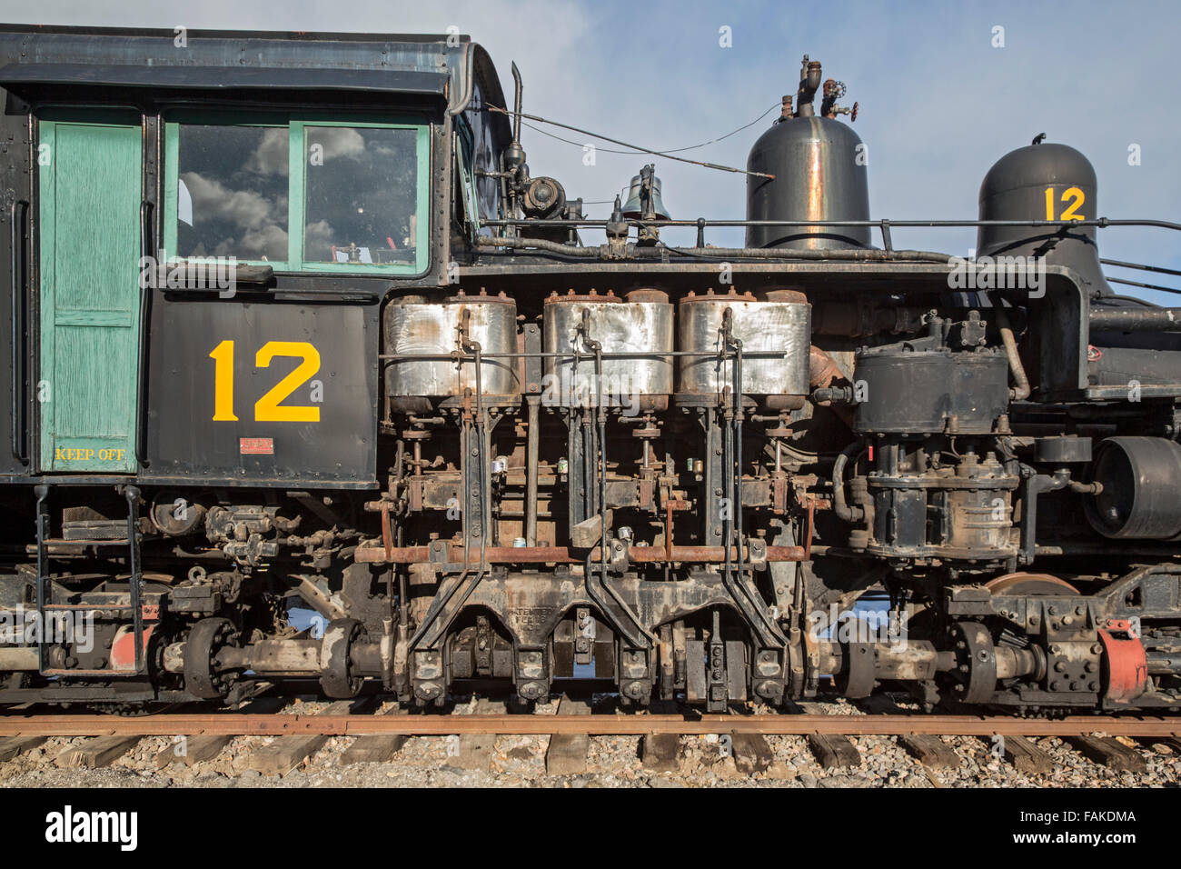 Golden, Colorado - A West Side Lumber Company Schmalspur-Dampflokomotive in Protokollierung, jetzt auf das Colorado Railroad Museum verwendet. Stockfoto