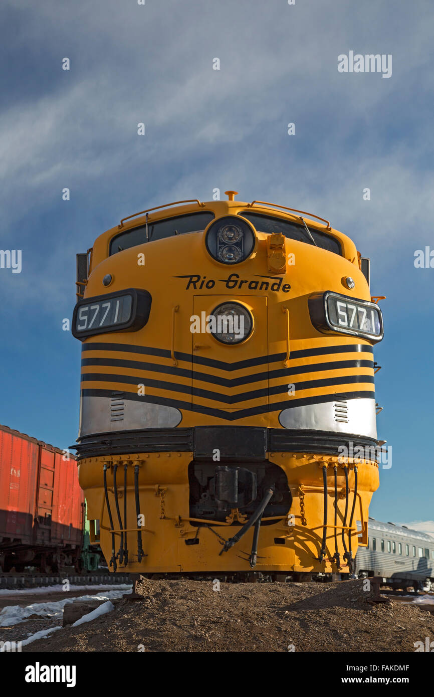 Golden, Colorado - der Denver & Rio Grande Western Lok Nr. 5771 im Colorado Railroad Museum. Stockfoto
