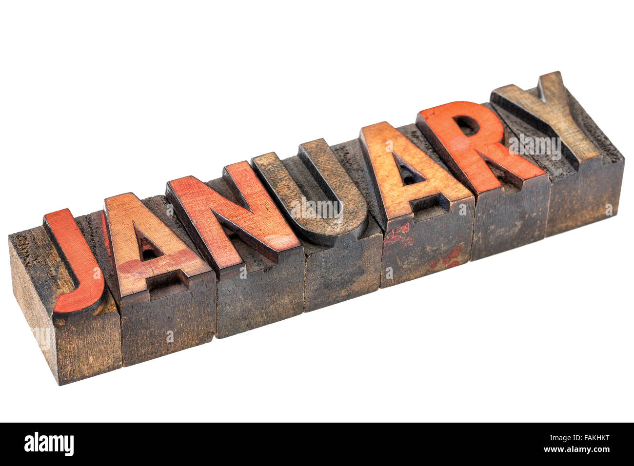 Januar Banner - isolierte Wort in Vintage Buchdruck Holzart - Kalender-Serie Stockfoto