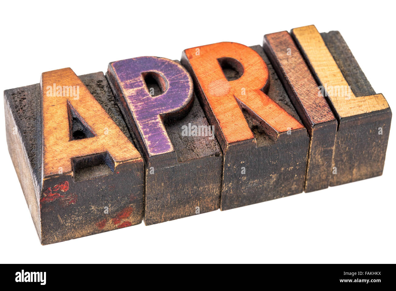 April Banner - isolierte Wort in Vintage Buchdruck Holzart - Kalenderkonzept Stockfoto