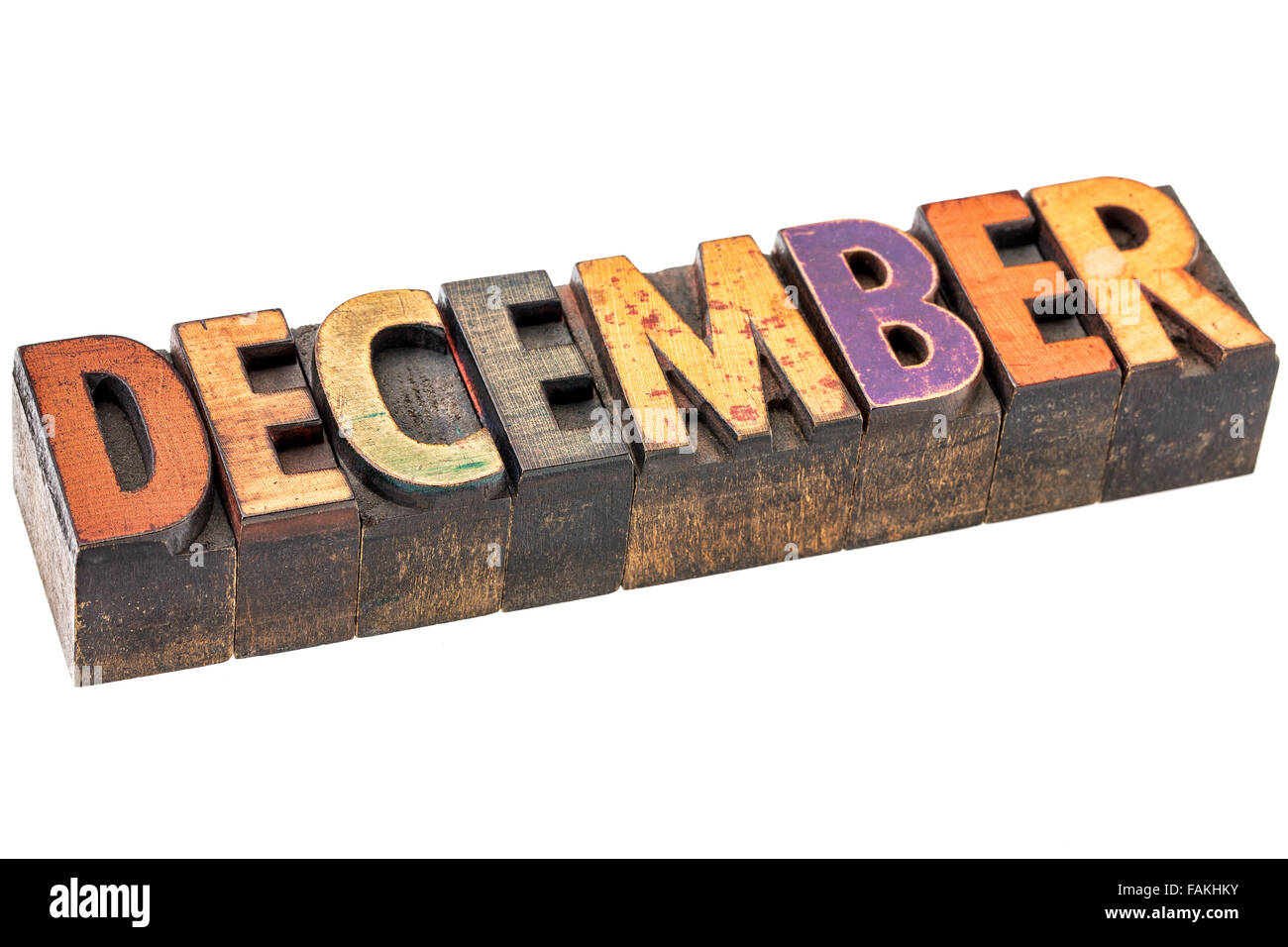 Dezember - isolierte Wort in Vintage Buchdruck Holzart - Banner Kalenderkonzept Stockfoto