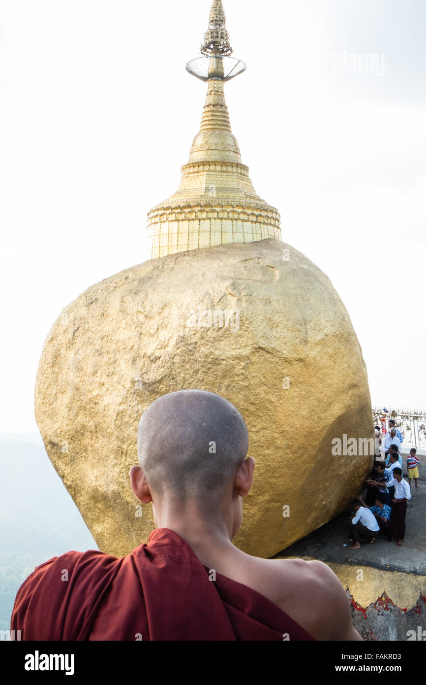 Golden, rock, Myanmar, Burma, gold, Kyaitiyo, buddhistische, Mönch, Stockfoto