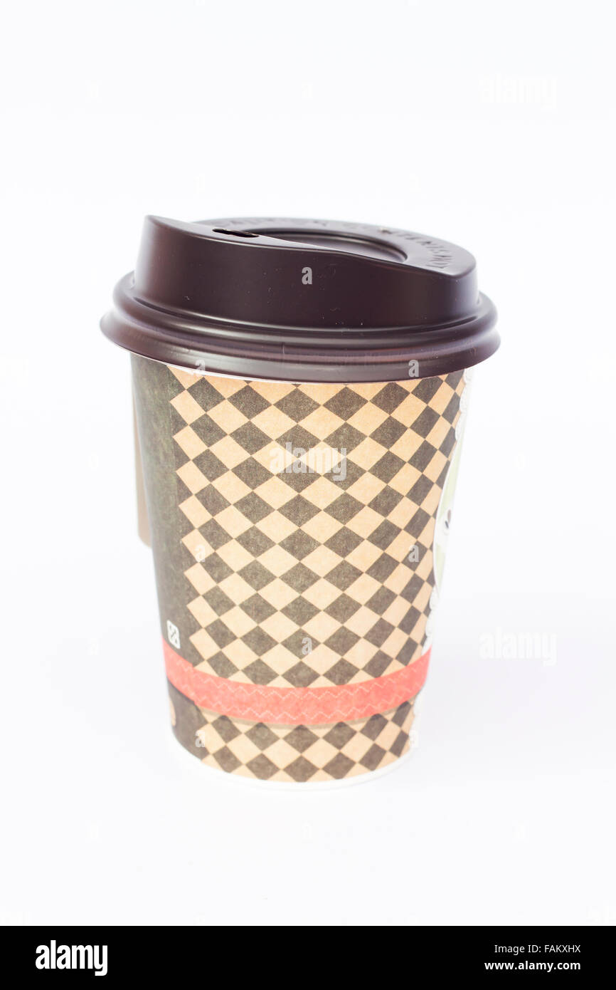 Take-out Kaffeetasse isoliert auf weißem Hintergrund, Fotoarchiv Stockfoto