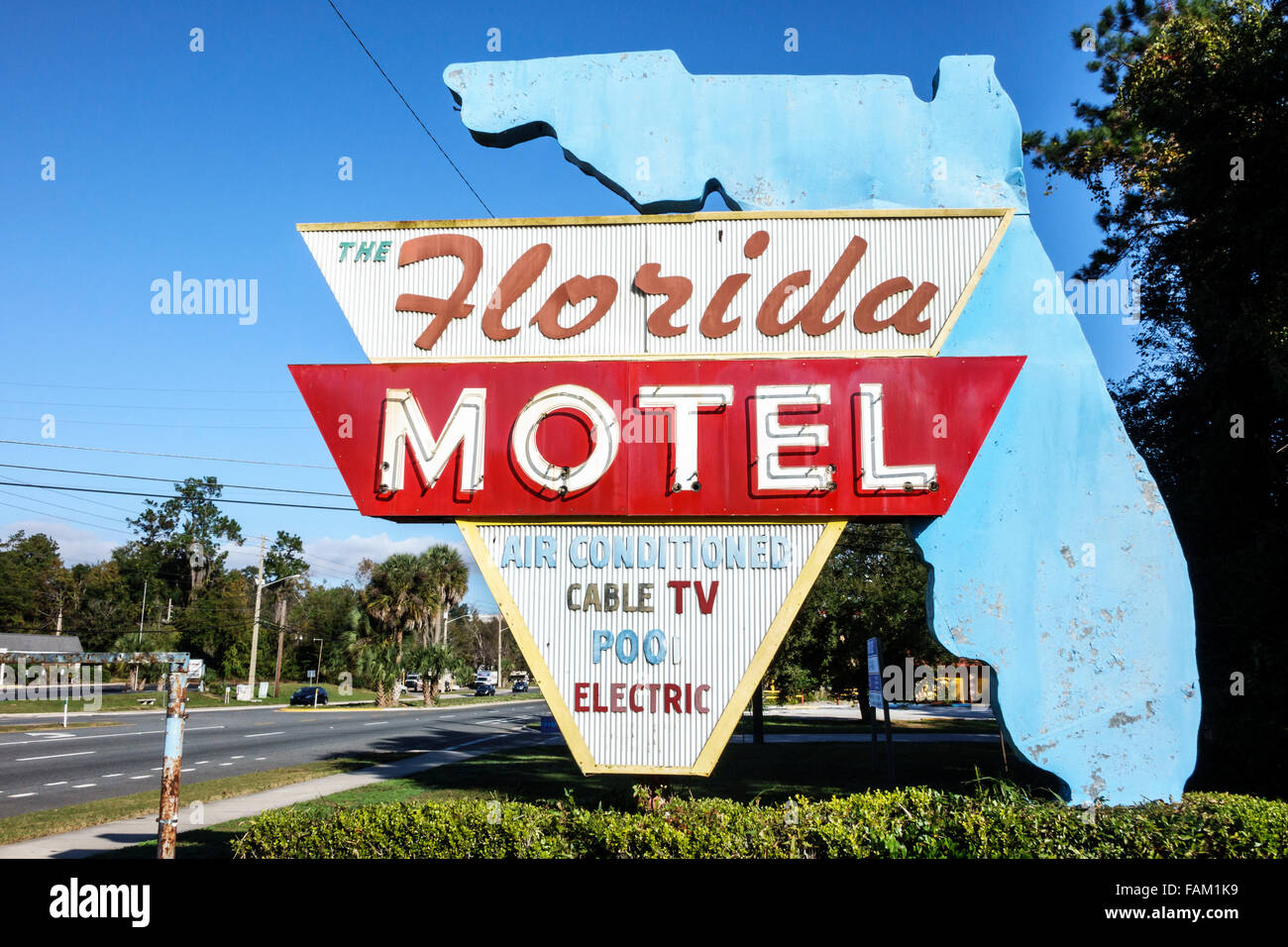 Gainesville Florida, das Florida Motel, Budget, großes Schild, Besucher reisen reisen Reise touristischer Tourismus Wahrzeichen Kultur Kultur Kultur, Urlaub gr Stockfoto