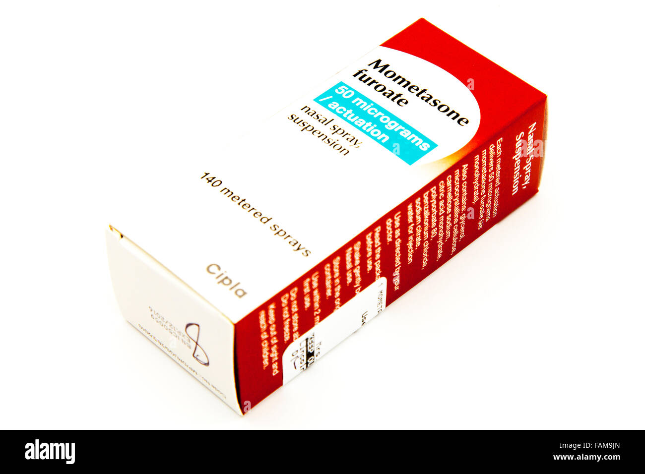 Mometason Furoate Nasenspray Behandlung behandeln Glukokortikoid-Familie von Steroidhormon nasale Allergie Hormone Box medizinische-box Stockfoto